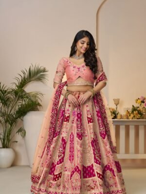 Orange Art Silk Bridal Lehenga with Hand Embroidery & Sequin Work – Heavy Embellished Bridesmaid Ensemble