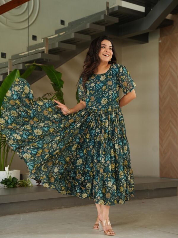 Premium Fully Flair Printed Faux Georgette Gown for Women