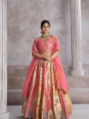 Elegant Pink Shaded Silk Lehenga with Intricate Thread Work – Wedding & Festive Wear