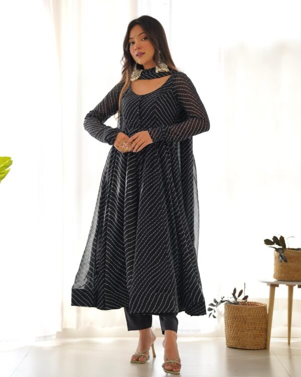 Fox Georgette Laheriya Print Anarkali Suit Set - Image 3