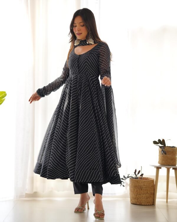 Fox Georgette Laheriya Print Anarkali Suit Set - Image 4