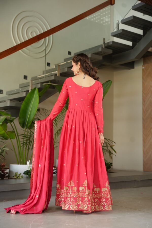 Premium Chinnon Embroidered Zari Sequin Gown with Designer Dupatta - Image 5