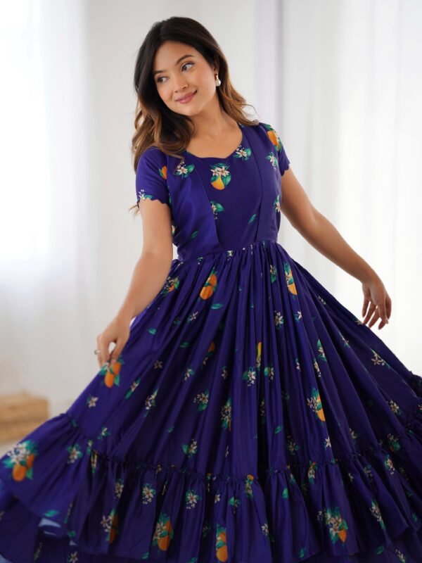 Indigo Majestic Floral Frill Kurti One-Piece - Image 2