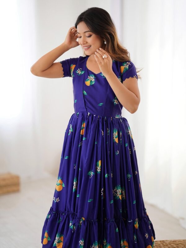 Indigo Majestic Floral Frill Kurti One-Piece - Image 3