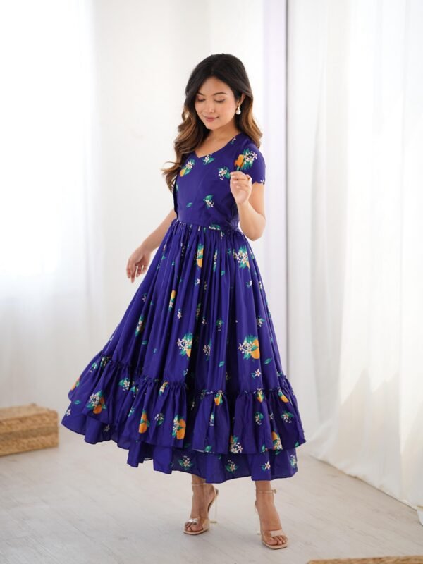 Indigo Majestic Floral Frill Kurti One-Piece - Image 5