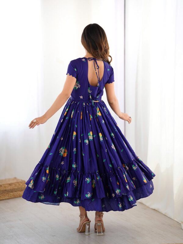 Indigo Majestic Floral Frill Kurti One-Piece - Image 6